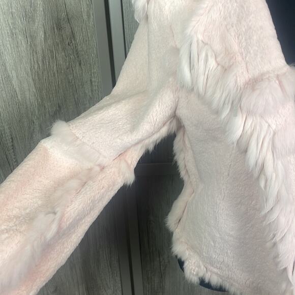 Pink 100% angora/rabbit fur open front jacket with tassels women’s XS-S - Picture 3 of 16